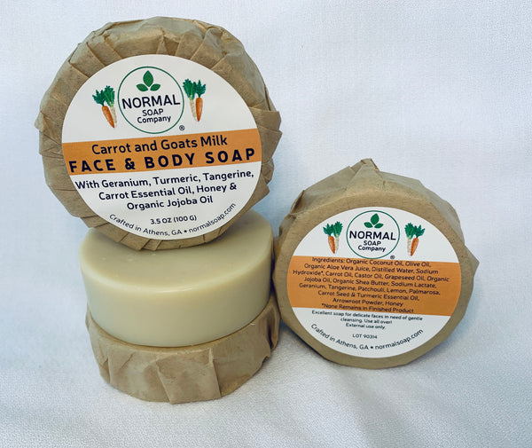 Carrot and Goats Milk Face Soap with Geranium Essential Oil; Organic Rose-hip Jojoba Oil