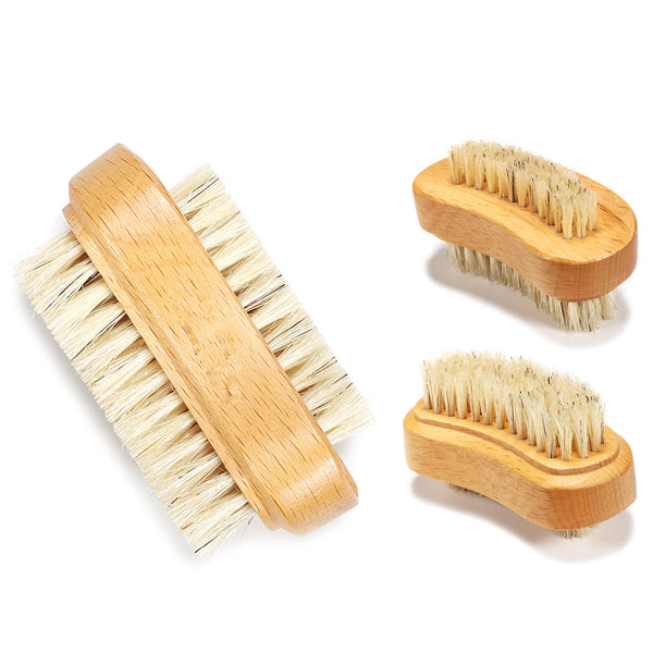Natural Wood Nail Brush with Boar Bristles; Double Sided