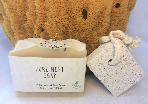 Natural Pumice Stone with Pure Mint Handmade Soap featuring Honey, Shea Butter and Essential Oils