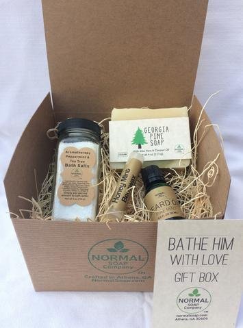 Bathe Him with Love - Gift Box of natural, handmade soap, lip balm, beard oil and bath salts